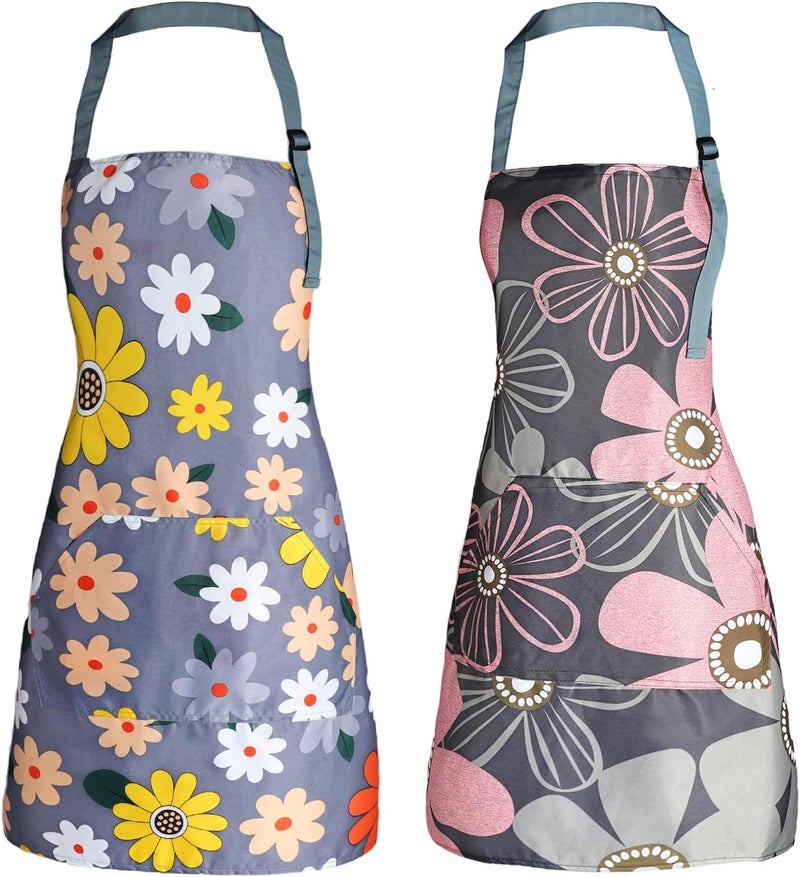 IHFAIO Apron for Women with Pockets, Adjustable Waterproof Floral Chef Aprons for Kitchen, Gardening, Cooking, BBQ or Baking - Image 1